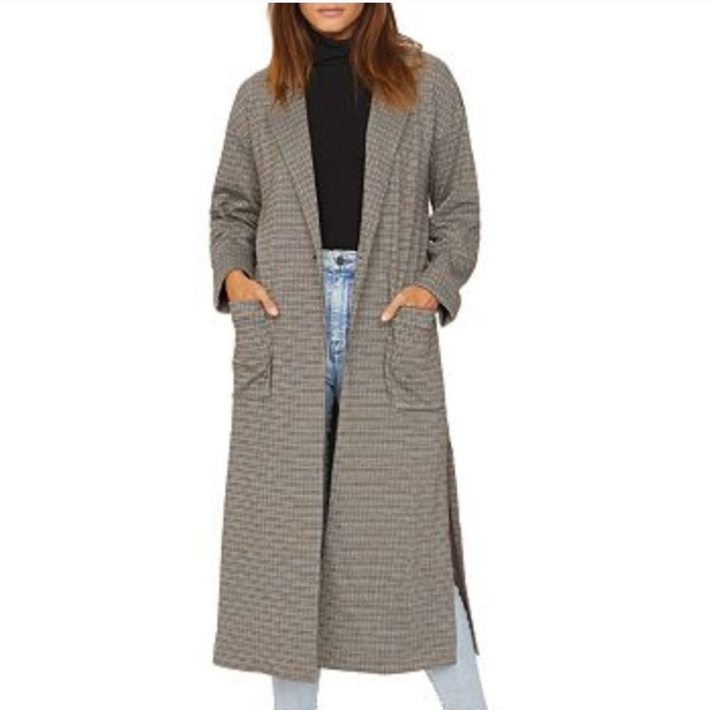 SANCTUARY Grey Plaid Long Duster Coat